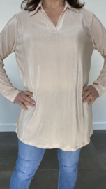 Plissé blouse met kraagje zand