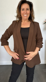 Blazer Marjan met gesmokte mouw donker bruin