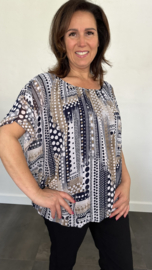 Blouse met boord stippen marine taupe