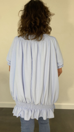 Blouse Boho met gesmokte elastische band licht blauw SALE