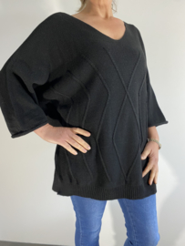 Lange gebreide oversized trui ruit zwart