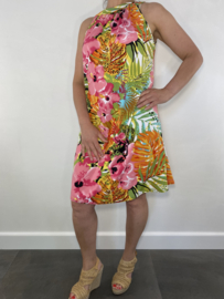 Halter jurk passiebloem lime