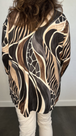 Stretch blouse soft Animal mix Zwart