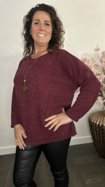 Velvet trui Molly + Ketting Bordeaux