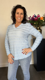 Top met v-hals ruffles IJsblauw