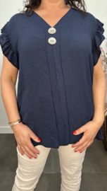 Shirt Britt met knopen en ruche Marine