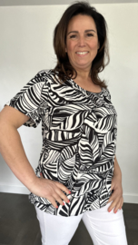 Ballon shirt met elastiek leaves zwart/wit (+size)