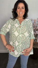 Linnenlook blouse cirkels Mint