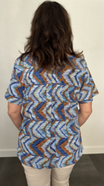 Ballon shirt met elastiek zig zag fantasy blauw (+size)