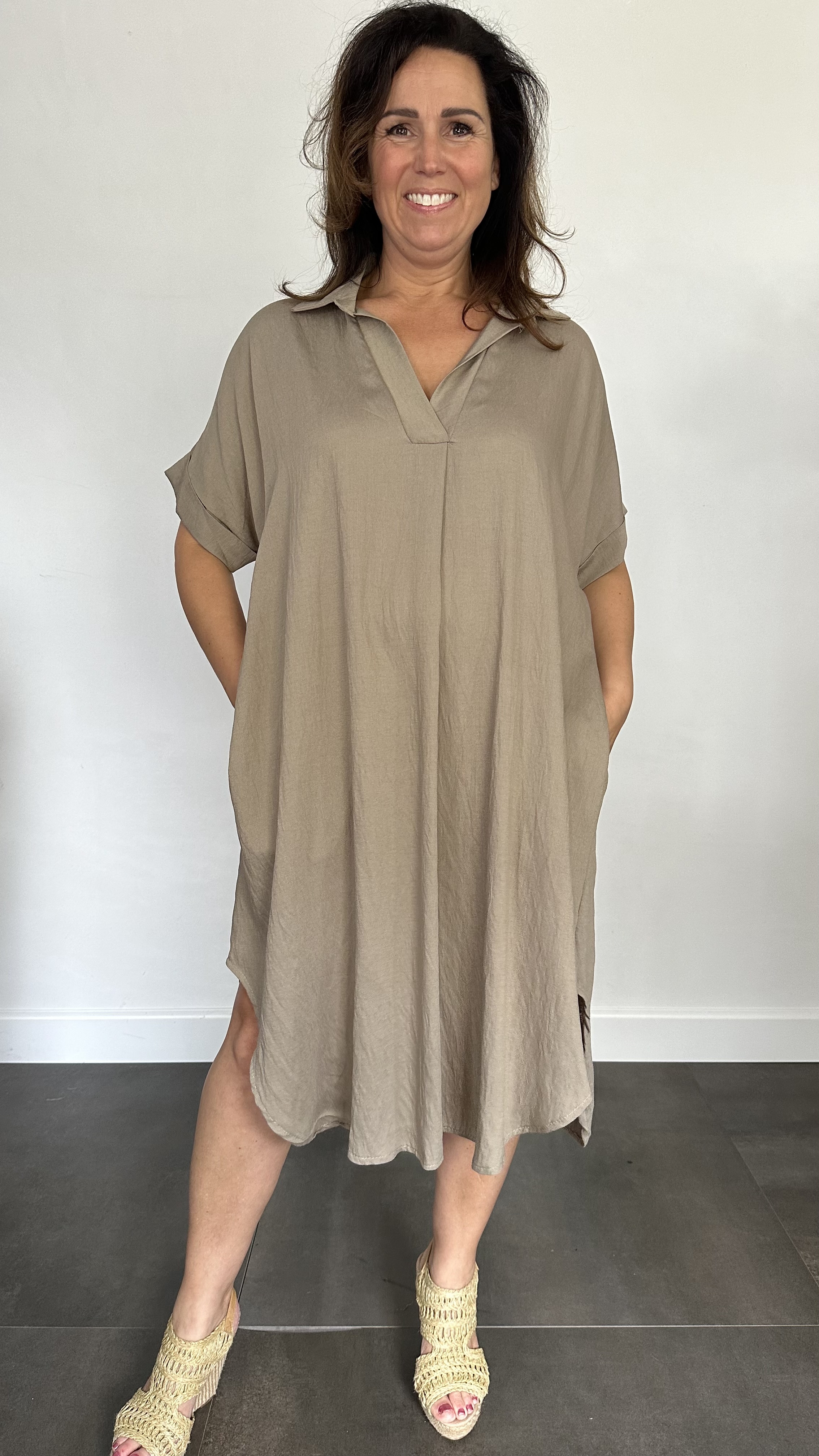 Jurk Leya uni +Size Taupe