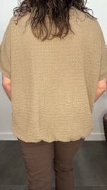 Crinkle shirt korte mouw met elastiek +ketting Taupe