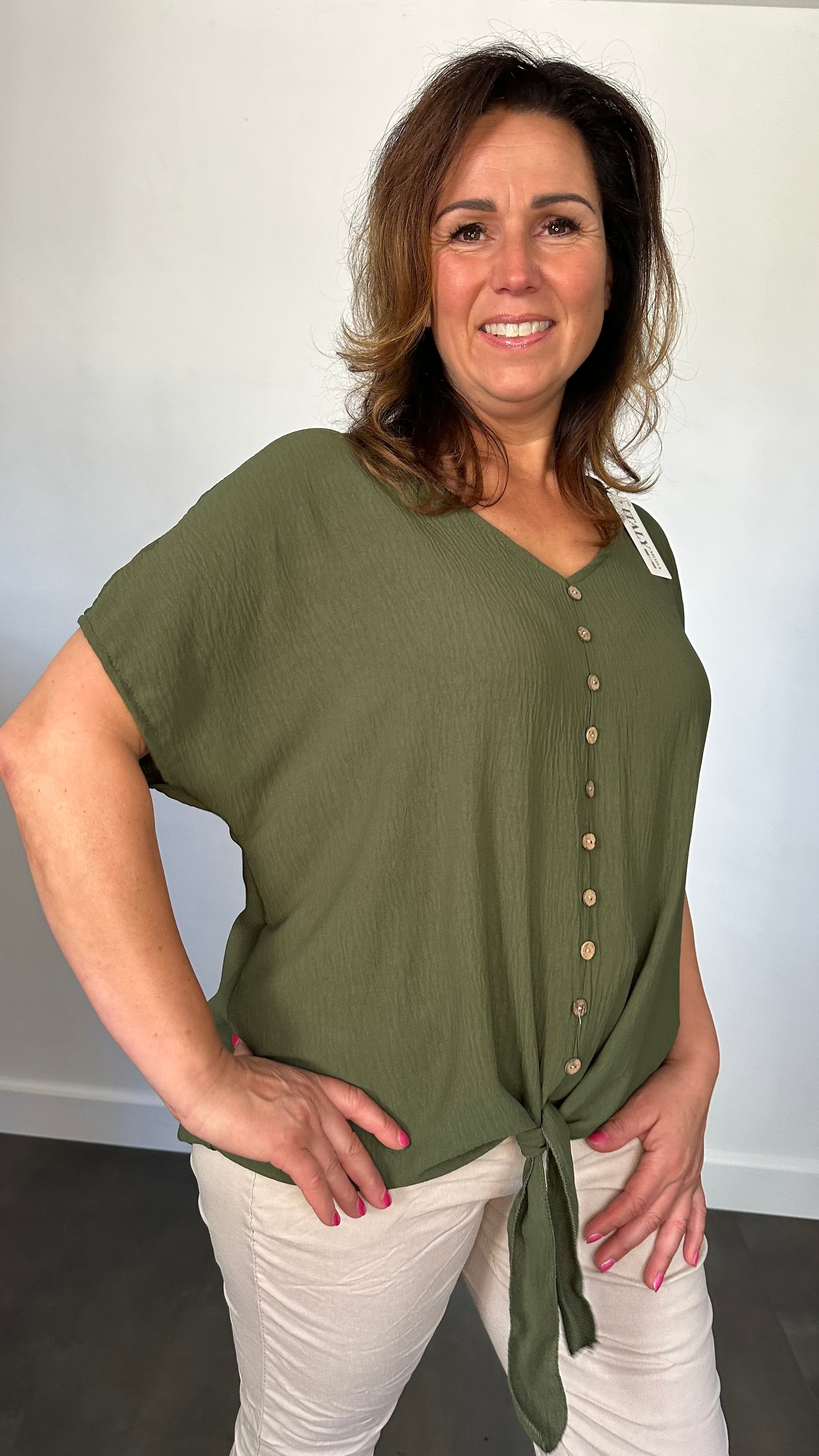 Crepe shirt met knoop army
