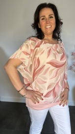 Blouse met boord Leaves roze