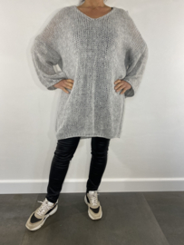 Lange grof gebreide oversized trui Lianne licht grijs