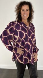 Velvet shirt met v-hals en pofmouw giraffe +SIZE paars