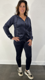 2-Delig velvet comfy pak met rits donker blauw