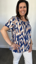 Ballon shirt met elastiek zigzag blauw (+size)