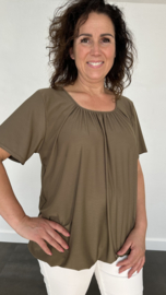 Ballon shirt travel met elastiek taupe