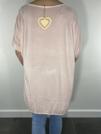 T-shirt satijn met ketting korte mouw licht roze size