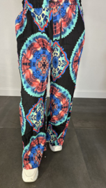 Plisse broek met wijde pijp tie dye zwart SALE