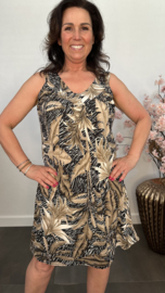 Jurkje met V-hals Jungle leaves taupe