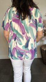 Ballon shirt met elastiek Paint mint/lila