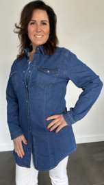 Stretch spijker blouse met drukknoopjes