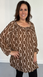 Lange ballon blouse chain cognac +SIZE