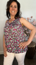 Ballon top met V-hals Rocks fuchsia gekleurd