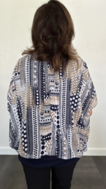 Blouse met boord stippen marine taupe