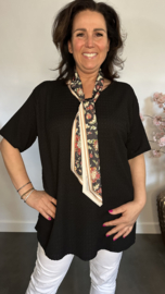 Crinkle shirt met sjaaltje Zwart