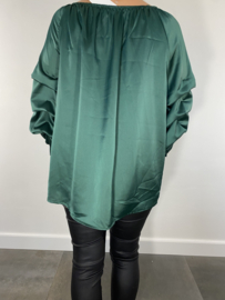 Silky blouse met gesmokte mouw donker groen