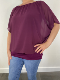 Blouse met boord korte mouw aubergine