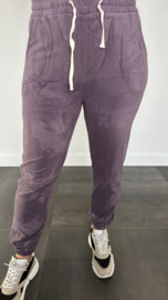Velvet jogger met elastiek aubergine SALE