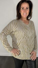 Gebreide trui tijger wave goud/ zand SALE