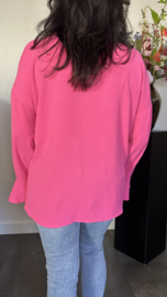 Crepe blouse met trompet mouw Fuchsia
