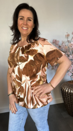 Ballon shirt met elastiek leaves oud roze/bruin