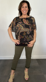 Blouse met boord paisley & flowers zwart