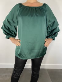 Silky blouse met gesmokte mouw donker groen