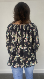 Blouse met gesmokte band Blossom zwart