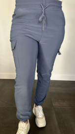 Cargo jogger in travel stof met elastiek jeans blauw