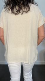 Linnenlook shirt met gehaakt kant Zand