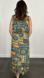 Lange jurk met volant versailles zeegroen +SIZE