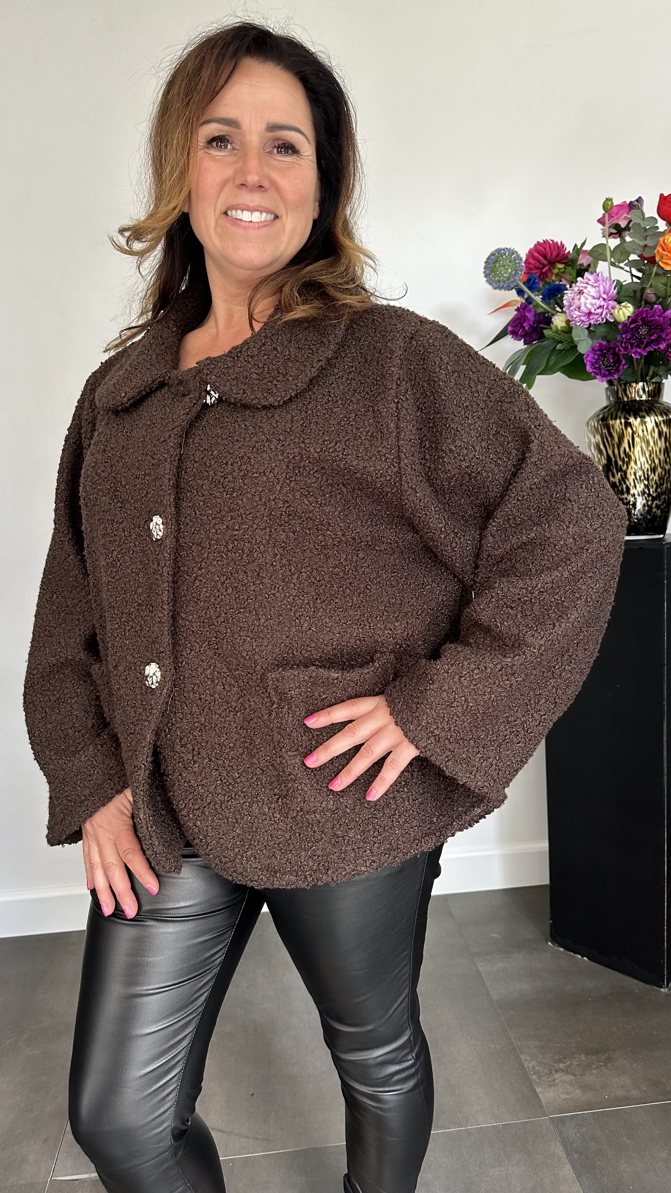 Boucle jasje donker bruin