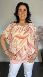 Blouse met boord Leaves roze