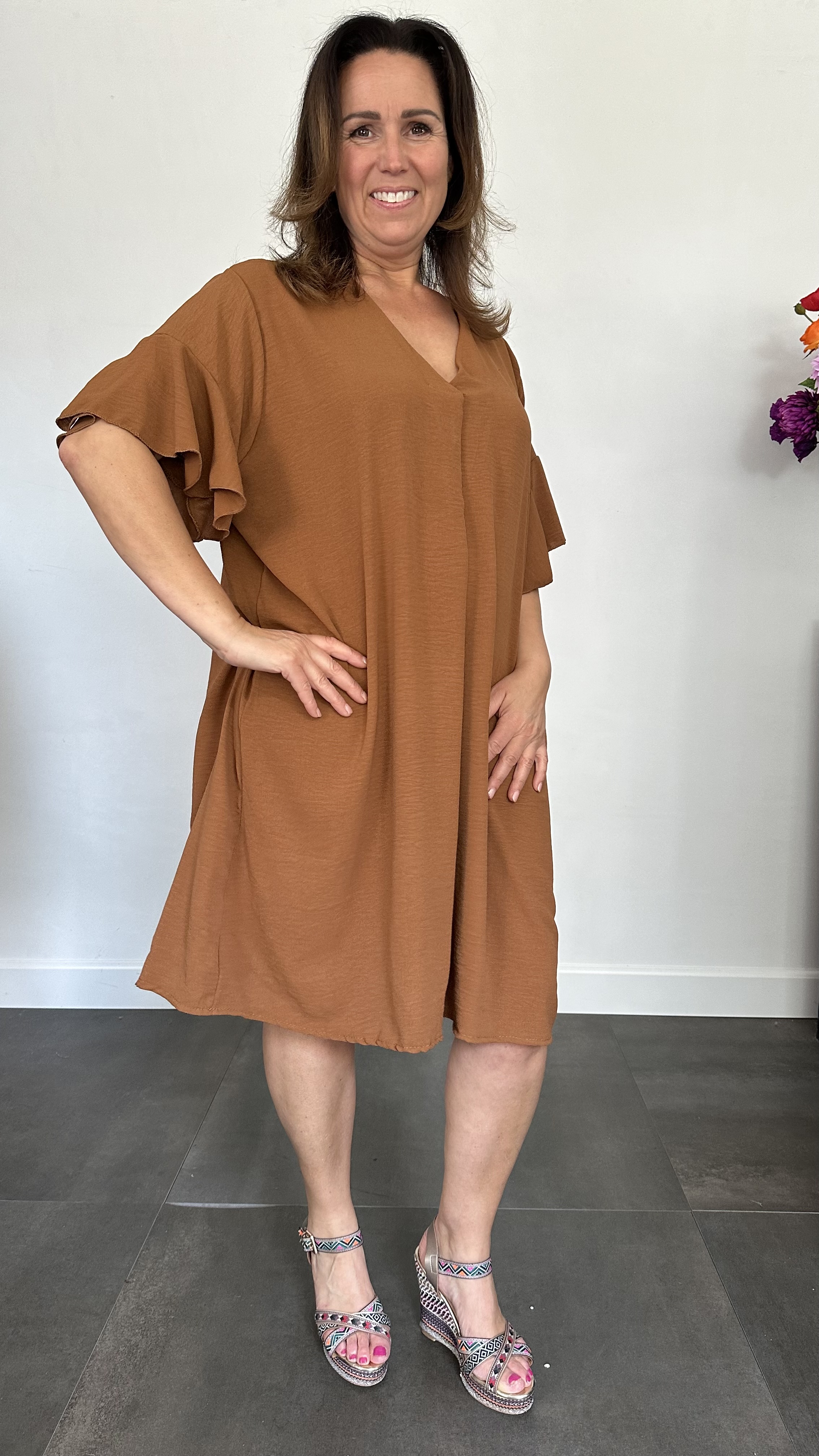 Jurk Niki +Size cognac