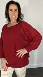 Blouse met boord lange mouw +Size Extra bordeaux
