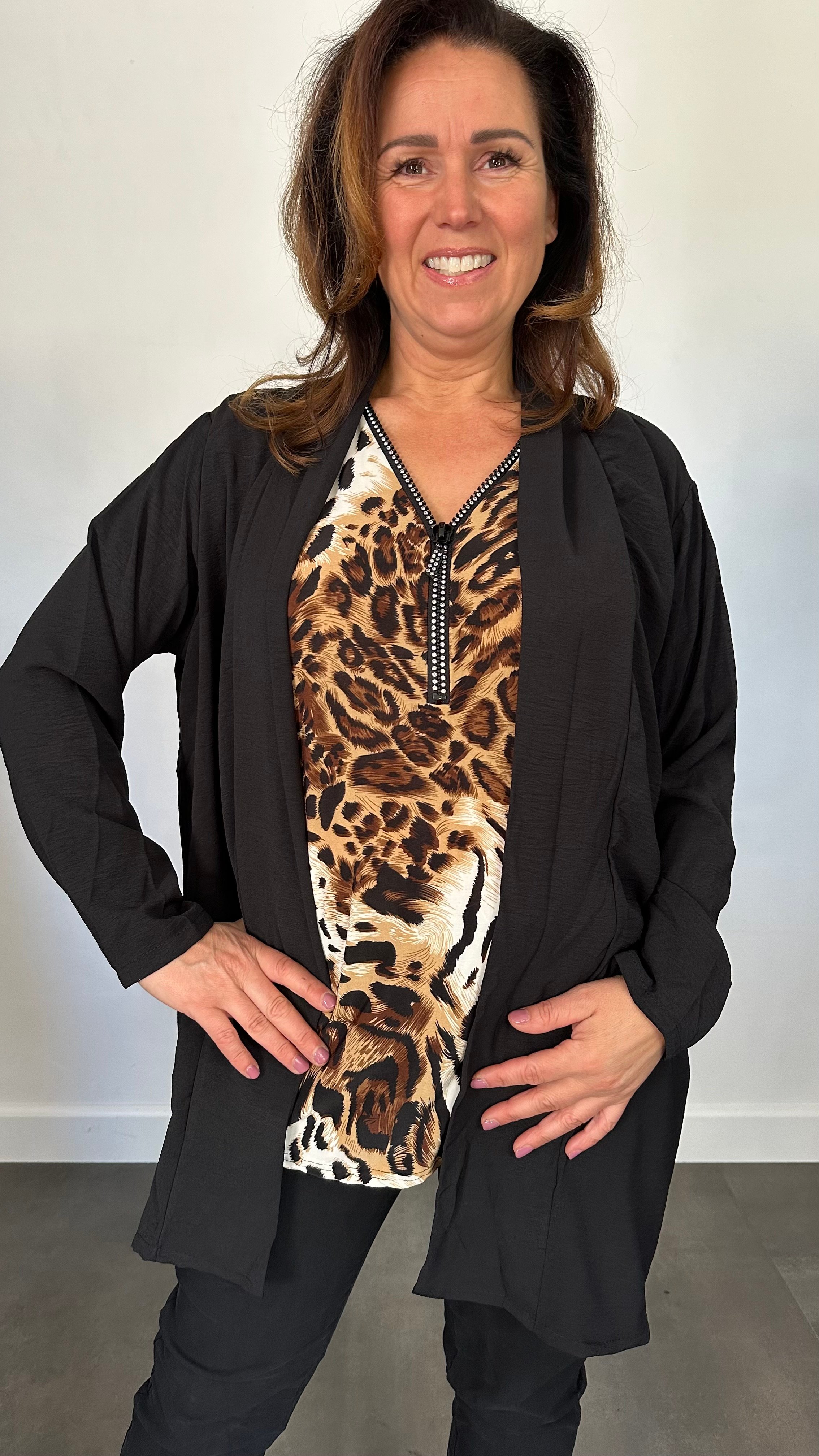 Crepe vest met sjaalkraag Zwart