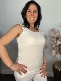 Hemd met brede schouderband ribbel Ecru