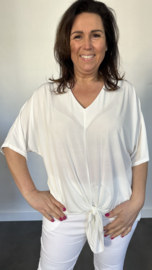 Travel top met strik korte mouw ecru